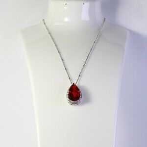 925 Sterling Silver Garnet Gemestone Necklace Free Chain